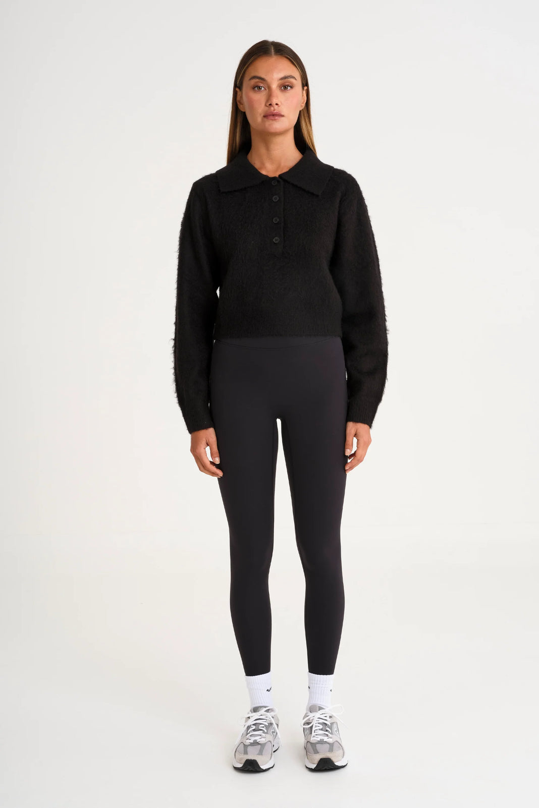 1/2 Button Polo Knit - Black