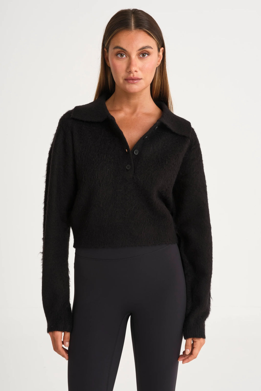 ALLFENIX 1/2 Button Polo Knit - Black